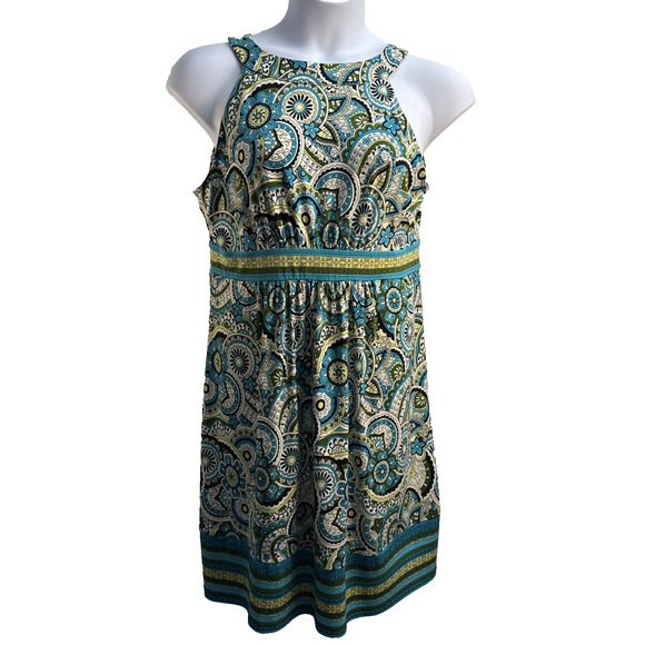 Apt‎ 9 Women's Petite L Blue Sleeveless Mandala Paisley Pull Over Dress Stretchy - Picture 1 of 8